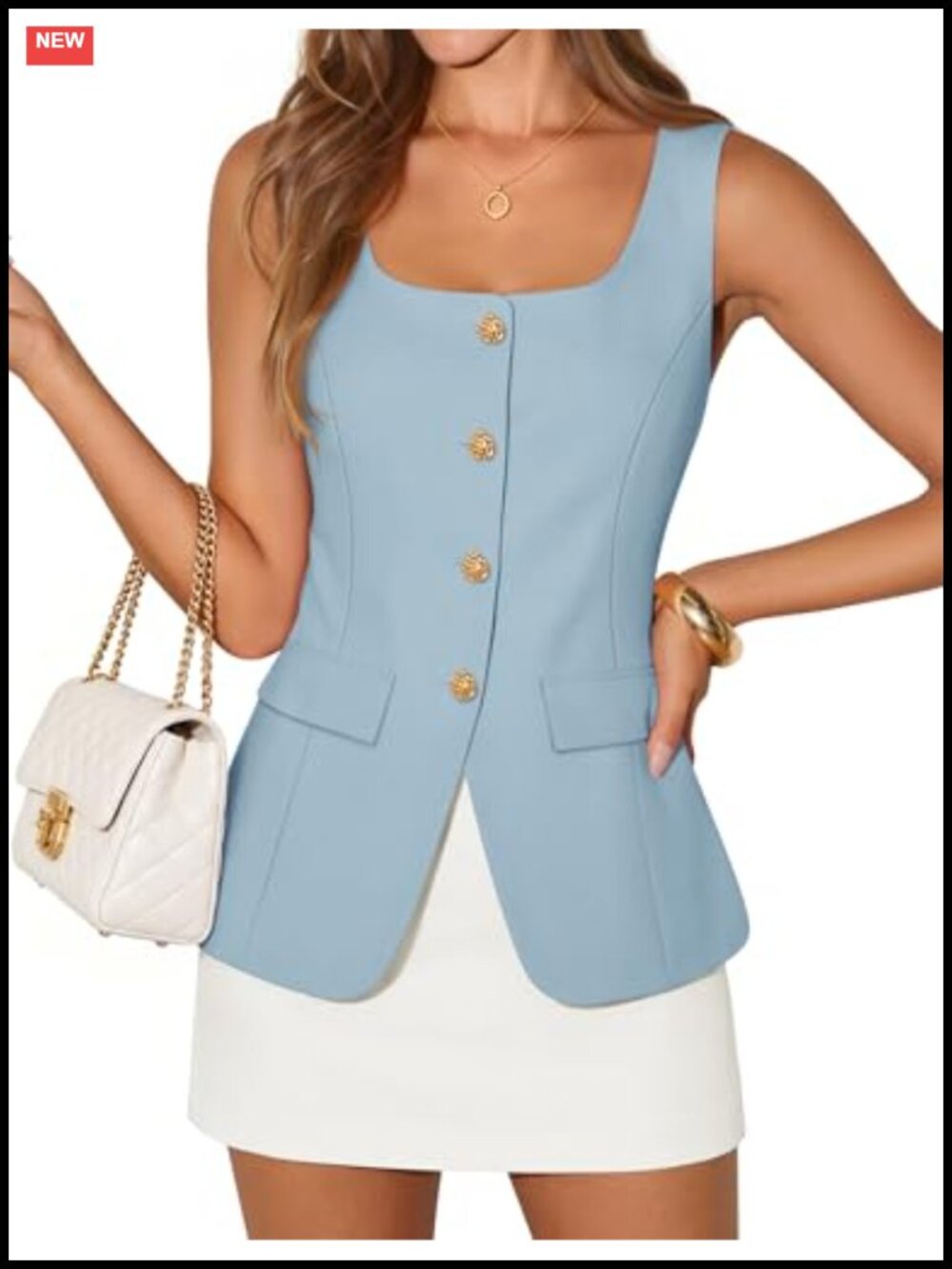Women's Sleeveless Blazer Vest Loose Fit Lightweight Business Casual Back Lace